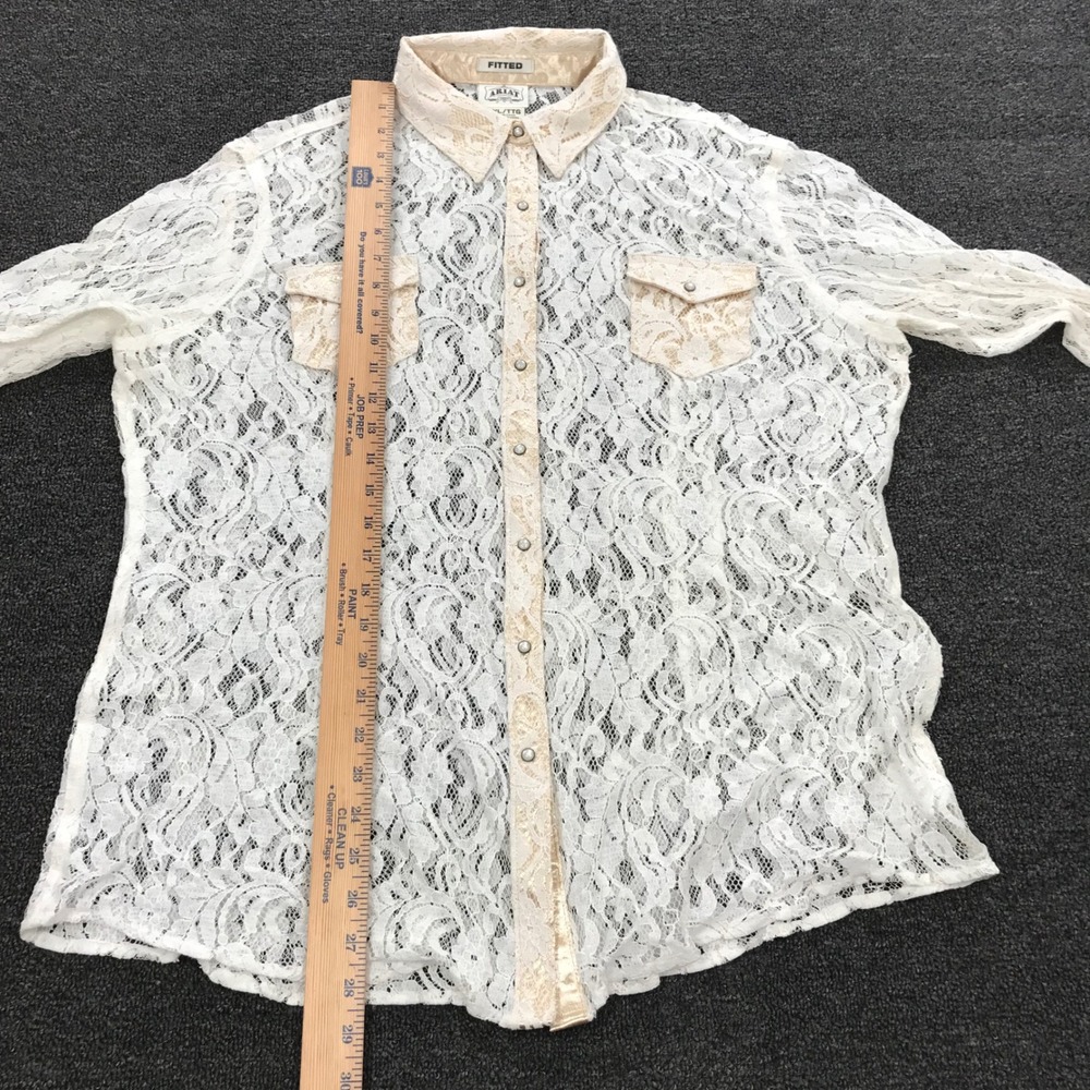 Ariat Womens XXL White Floral Lace Western Snap Shirt Fitted Tan Trim L/S - Picture 9 of 10